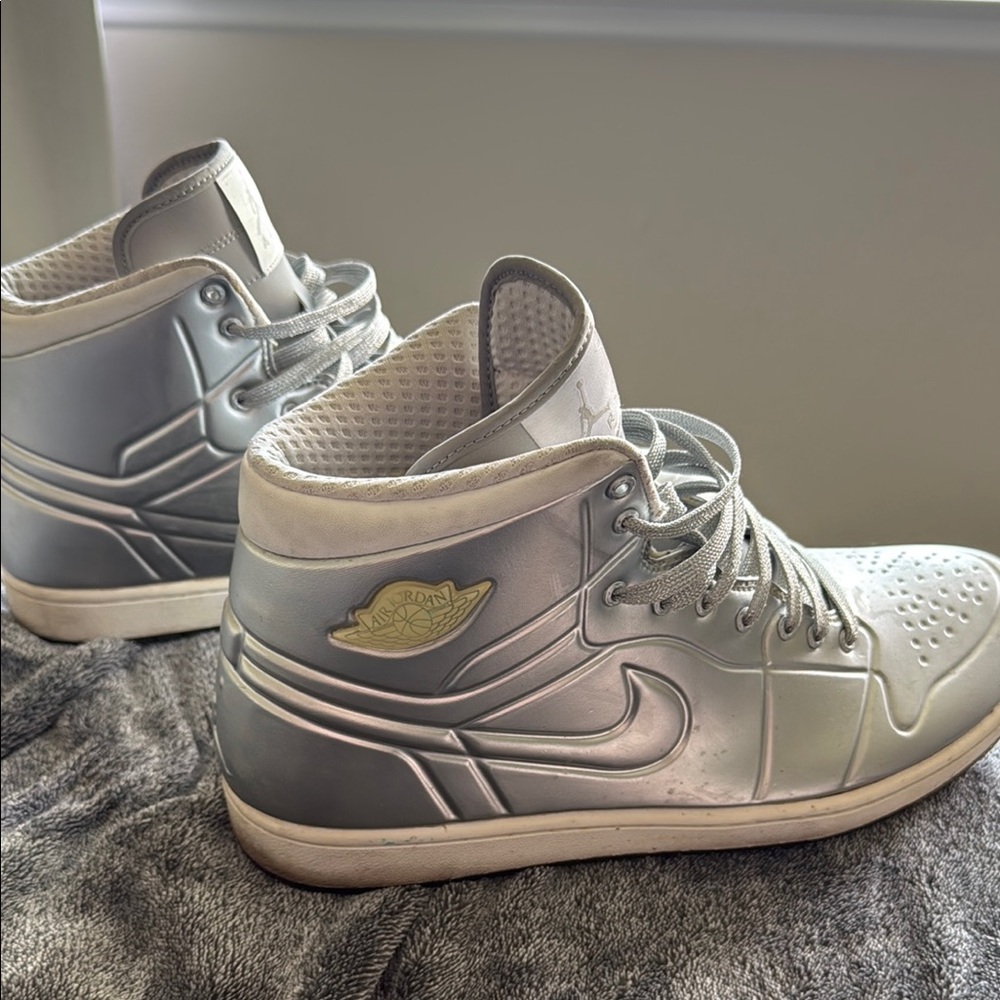 Silver and White Jordan 1 High-Top Sneakers